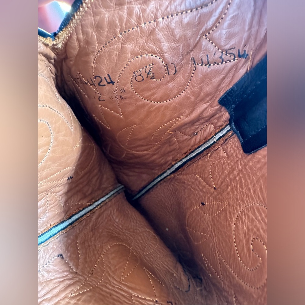 Lucchese Crocodile Western Boots Black Leather Cowboy Boots 8 1/2 - Picture 8 of 9